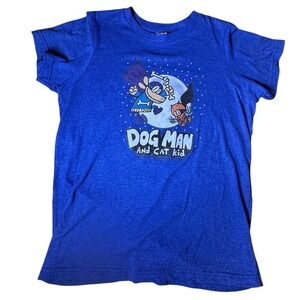Dog Man and Cat Kid T-Shirt Youth M Blue Excellent Dav Pilkey Graphic Tee
